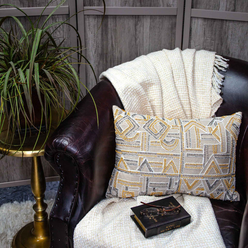 14 X 20 Beige Zippered 100% Cotton Throw Pillow