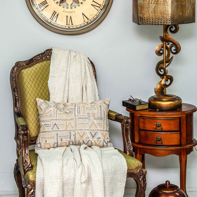 14 X 20 Beige Zippered 100% Cotton Throw Pillow