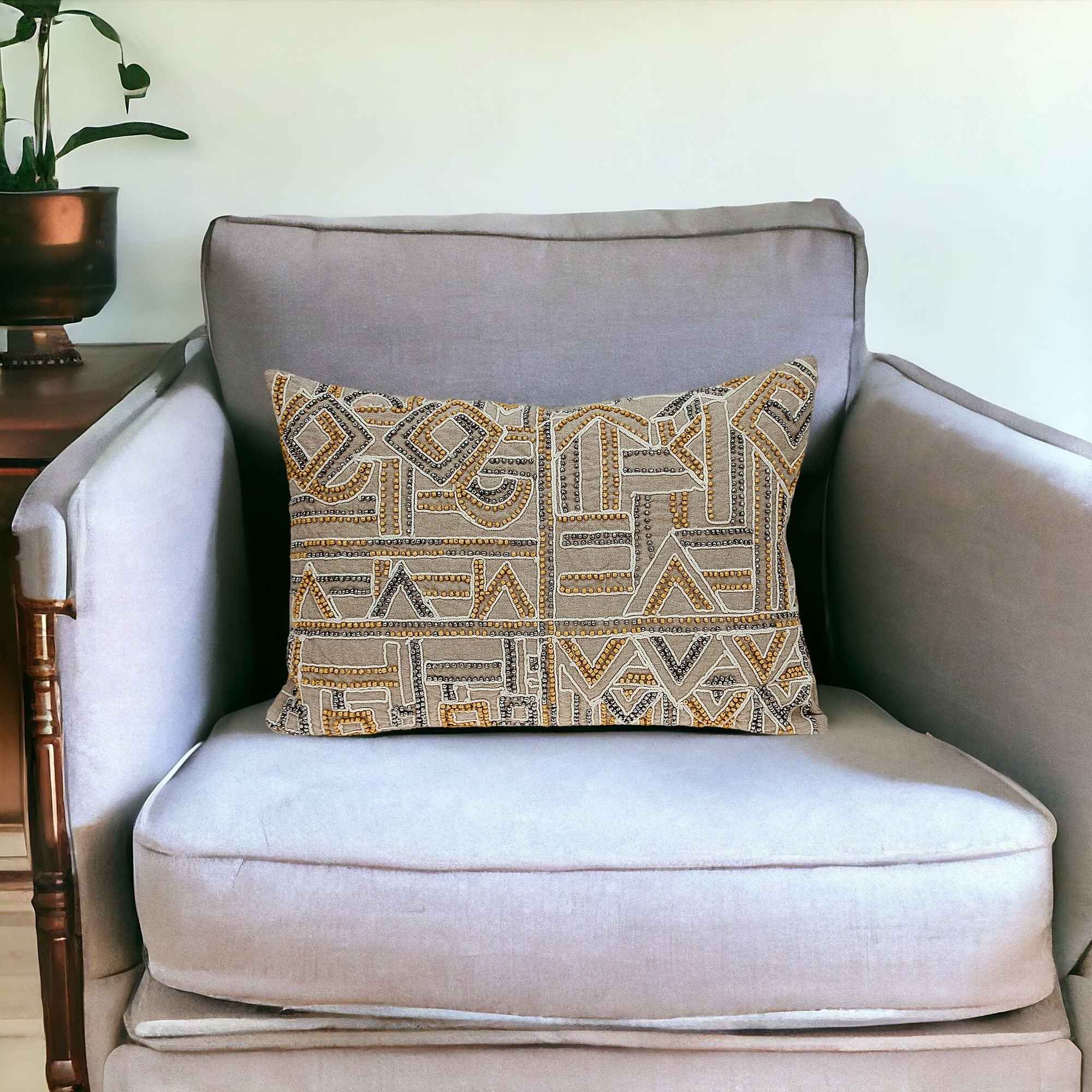 14 X 20 Beige Zippered 100% Cotton Throw Pillow