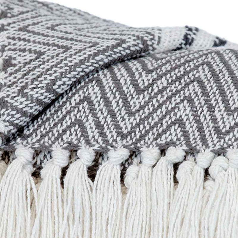 Charcoal Woven Cotton Striped Throw Blanket