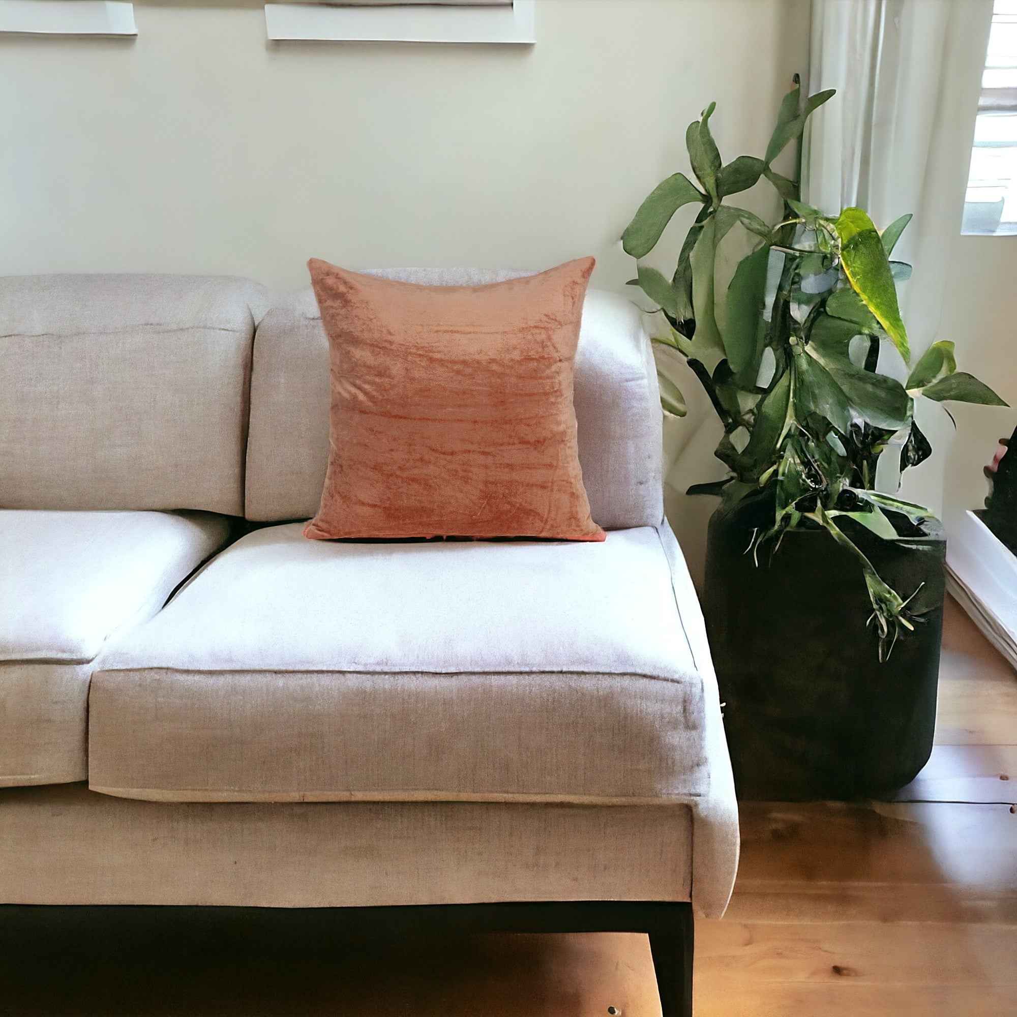 22 X 22 Orange Zippered Cotton Blend Throw Pillow