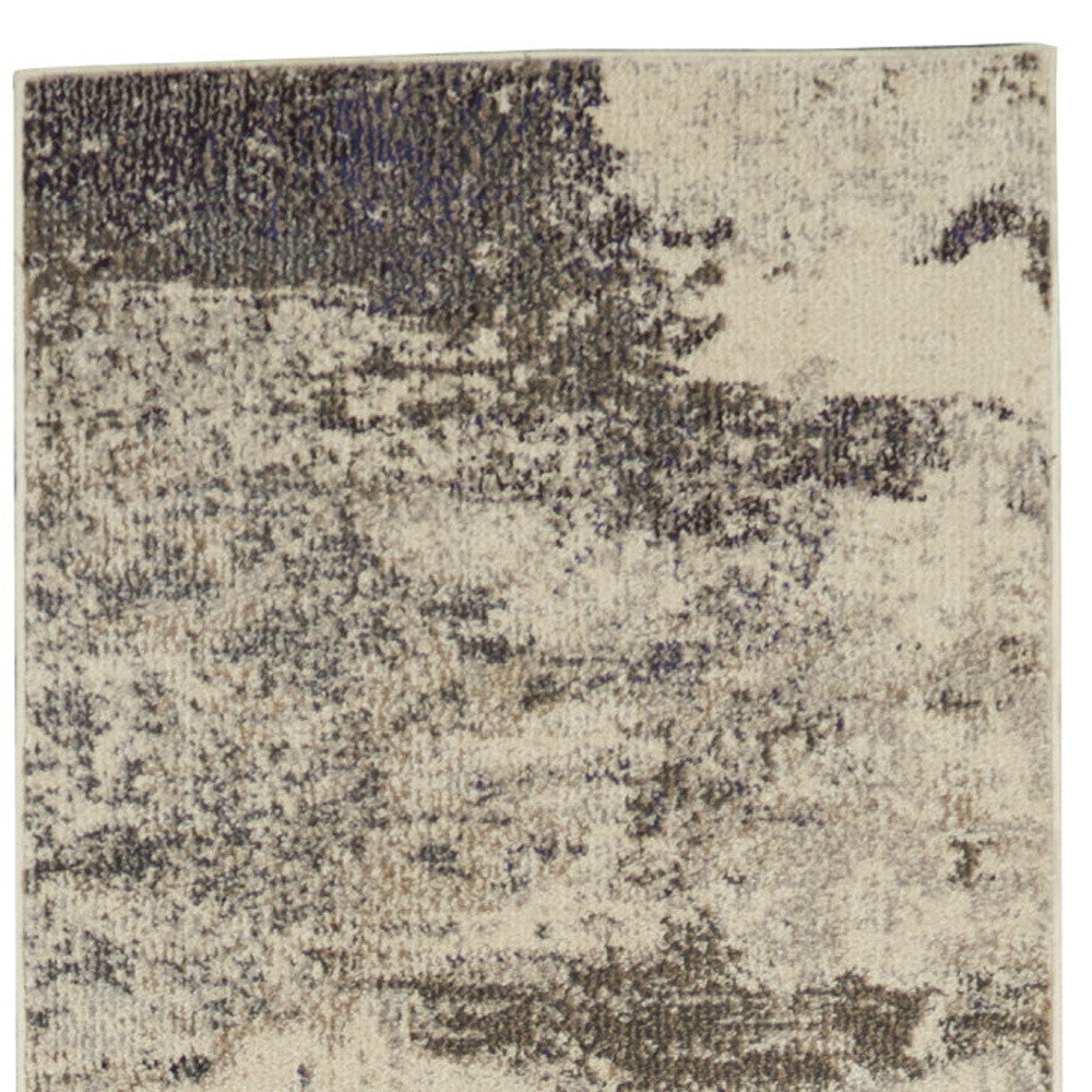 2' X 8' Ivory And Grey Abstract Power Loom Non Skid Runner Rug - Home Decor