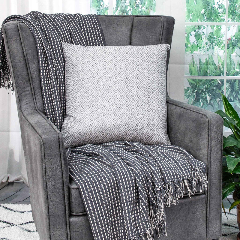 20 X 20 Gray Zippered Cotton Blend Throw Pillow