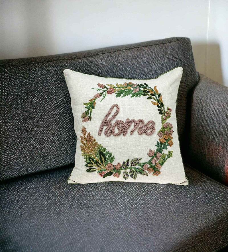 18 X 18 Beige Zippered 100% Cotton Throw Pillow