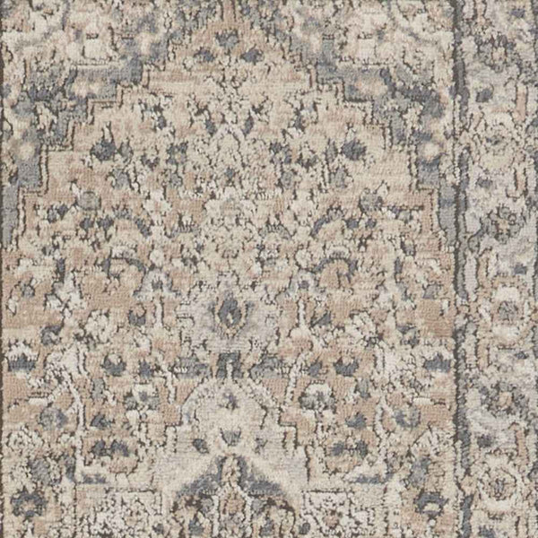 2' X 8' Beige And Grey Oriental Power Loom Non Skid Runner Rug