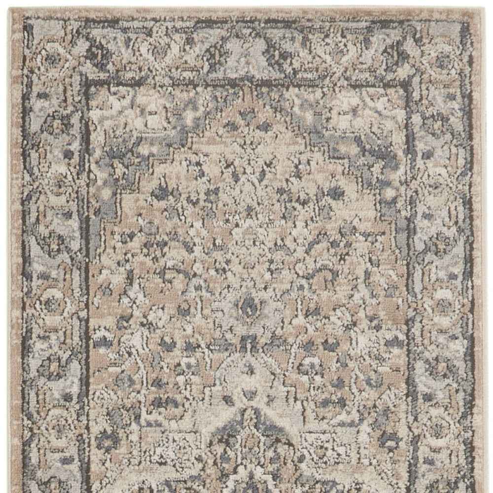 2' X 8' Beige And Grey Oriental Power Loom Non Skid Runner Rug