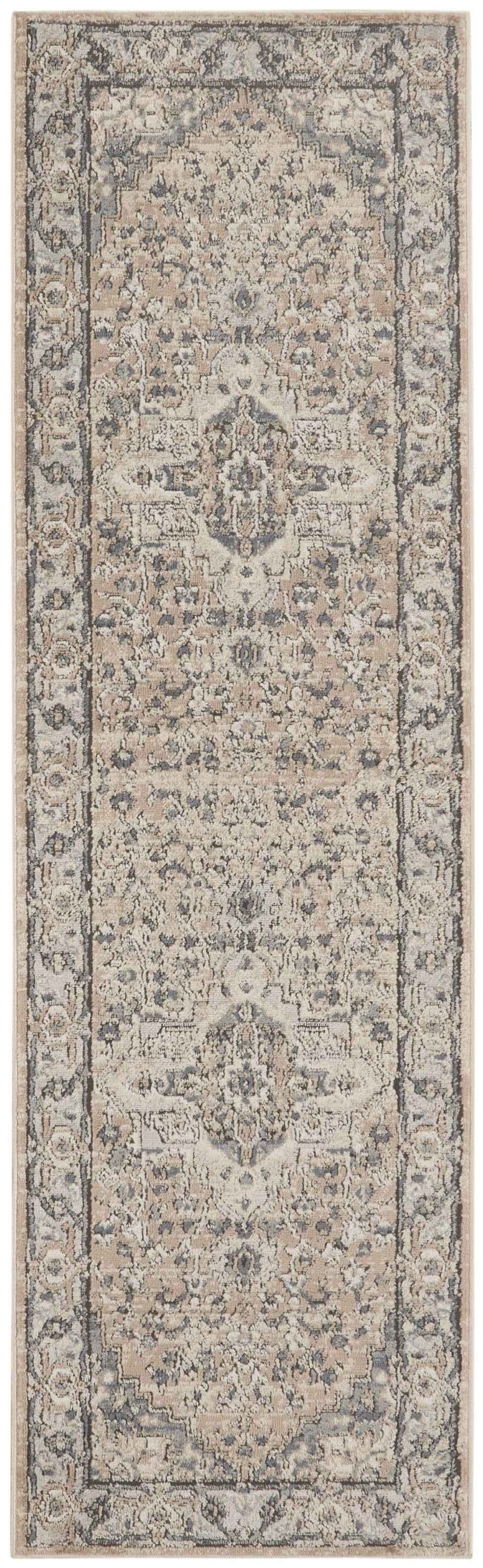 2' X 8' Beige And Grey Oriental Power Loom Non Skid Runner Rug