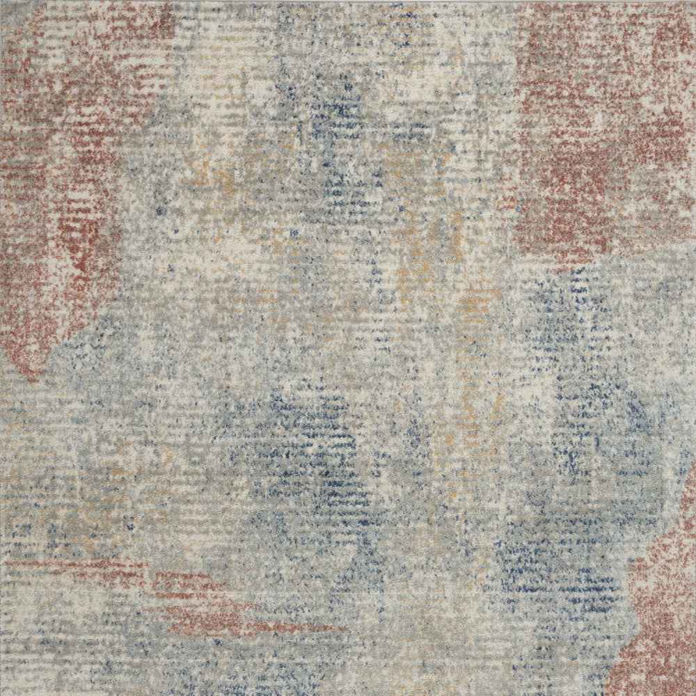 4' X 6' Ivory Abstract Power Loom Distressed Non Skid Area Rug