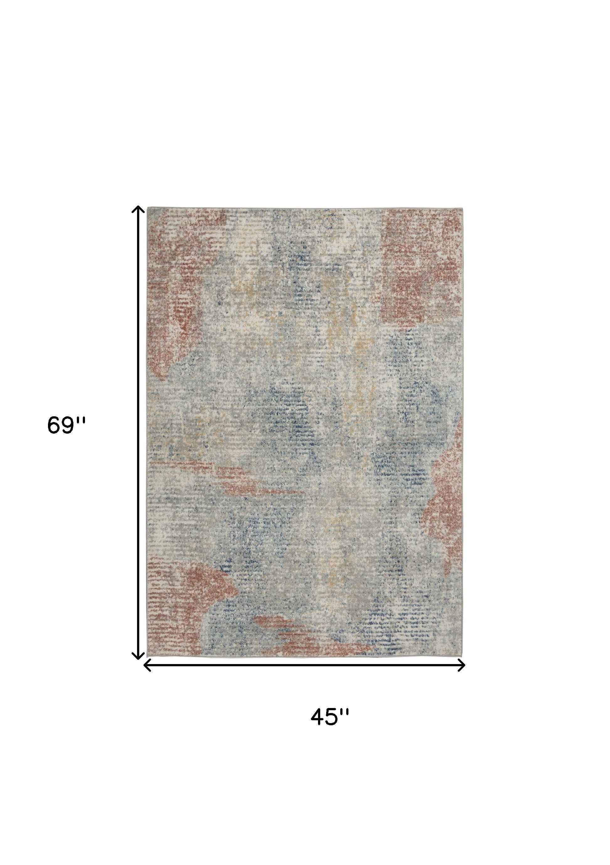 4' X 6' Ivory Abstract Power Loom Distressed Non Skid Area Rug