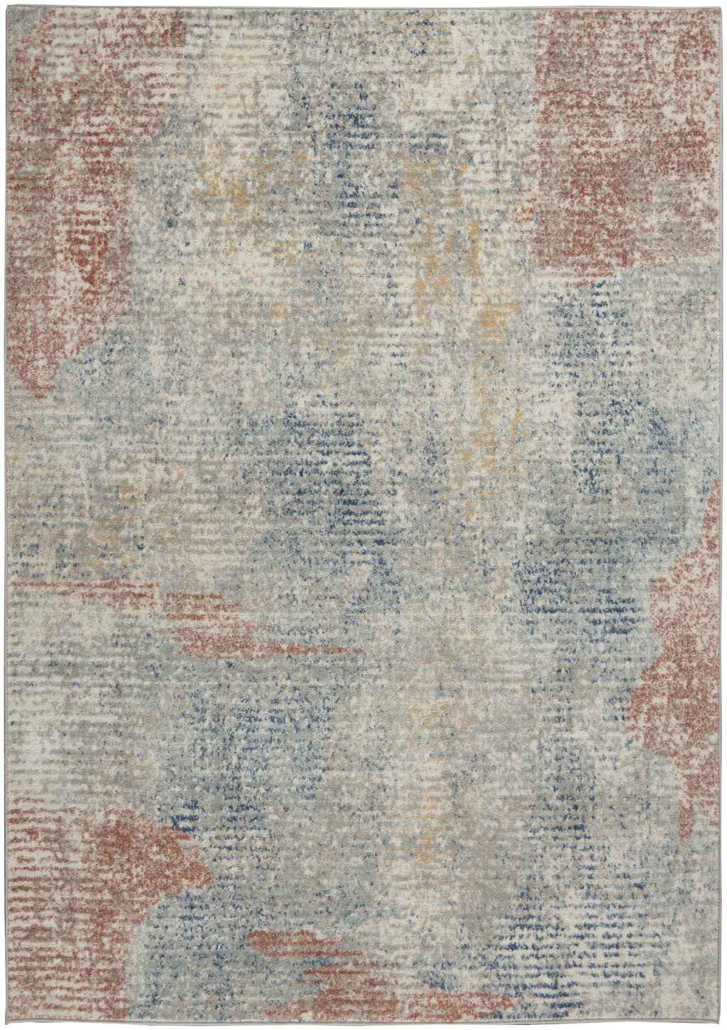 4' X 6' Ivory Abstract Power Loom Distressed Non Skid Area Rug
