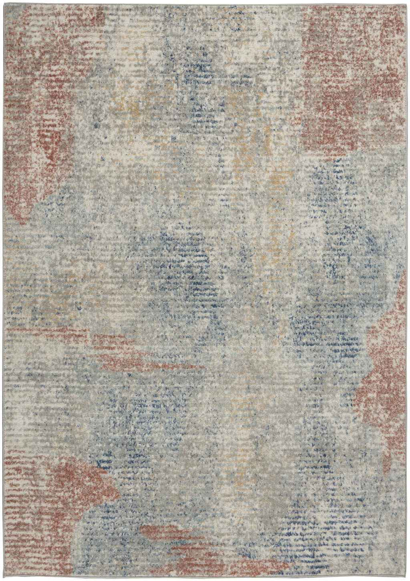 4' X 6' Ivory Abstract Power Loom Distressed Non Skid Area Rug