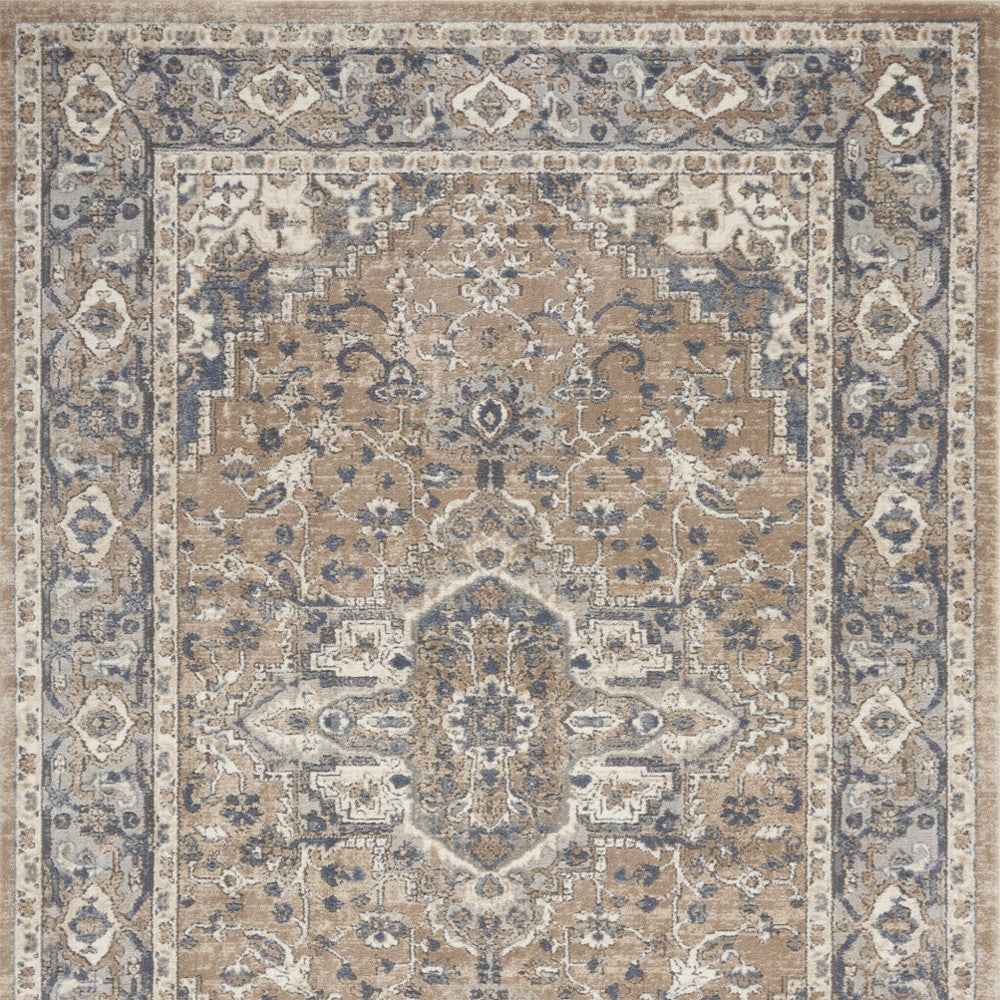 5' X 7' Beige And Grey Oriental Power Loom Non Skid Area Rug