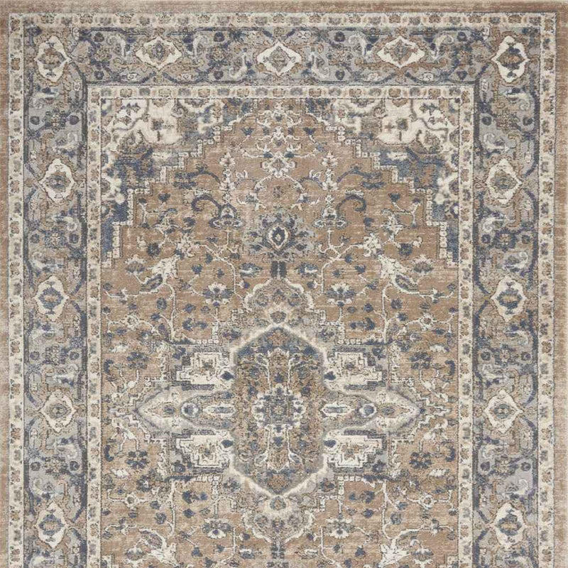 5' X 7' Beige And Grey Oriental Power Loom Non Skid Area Rug