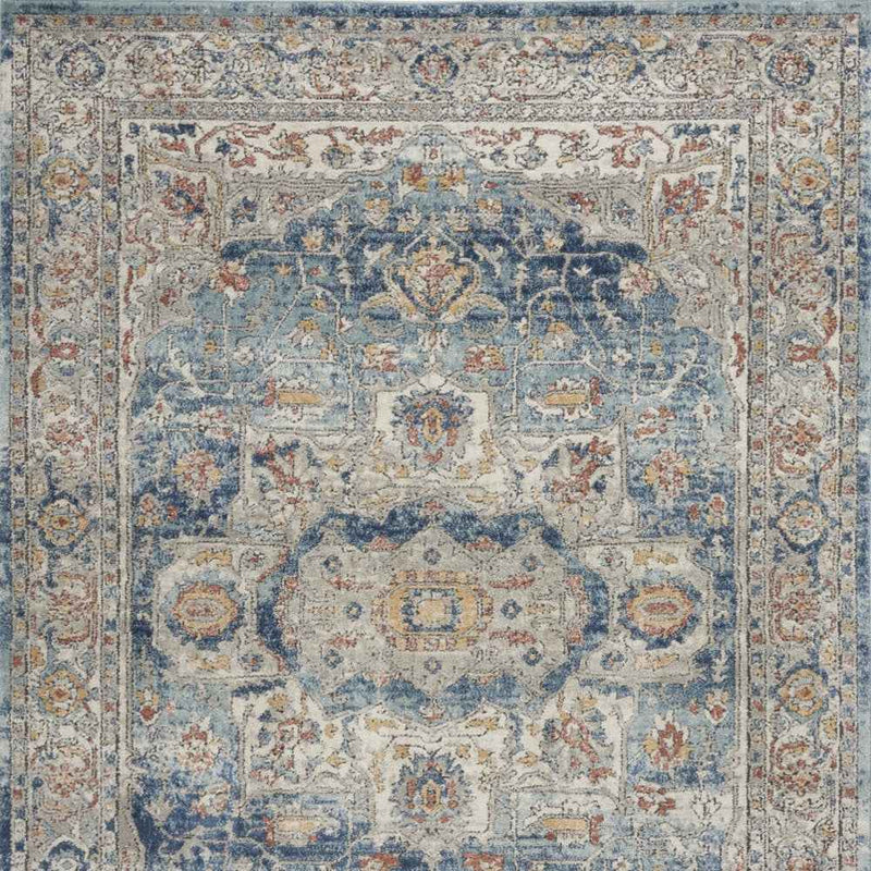 4' X 6' Ivory And Blue Oriental Power Loom Non Skid Area Rug