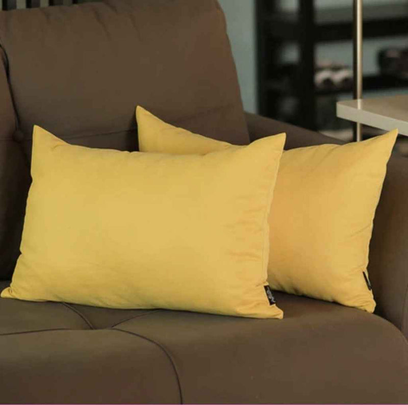 Set Of Two 12" X 20" Yellow Zippered Polyester Lumbar Pillow Covers