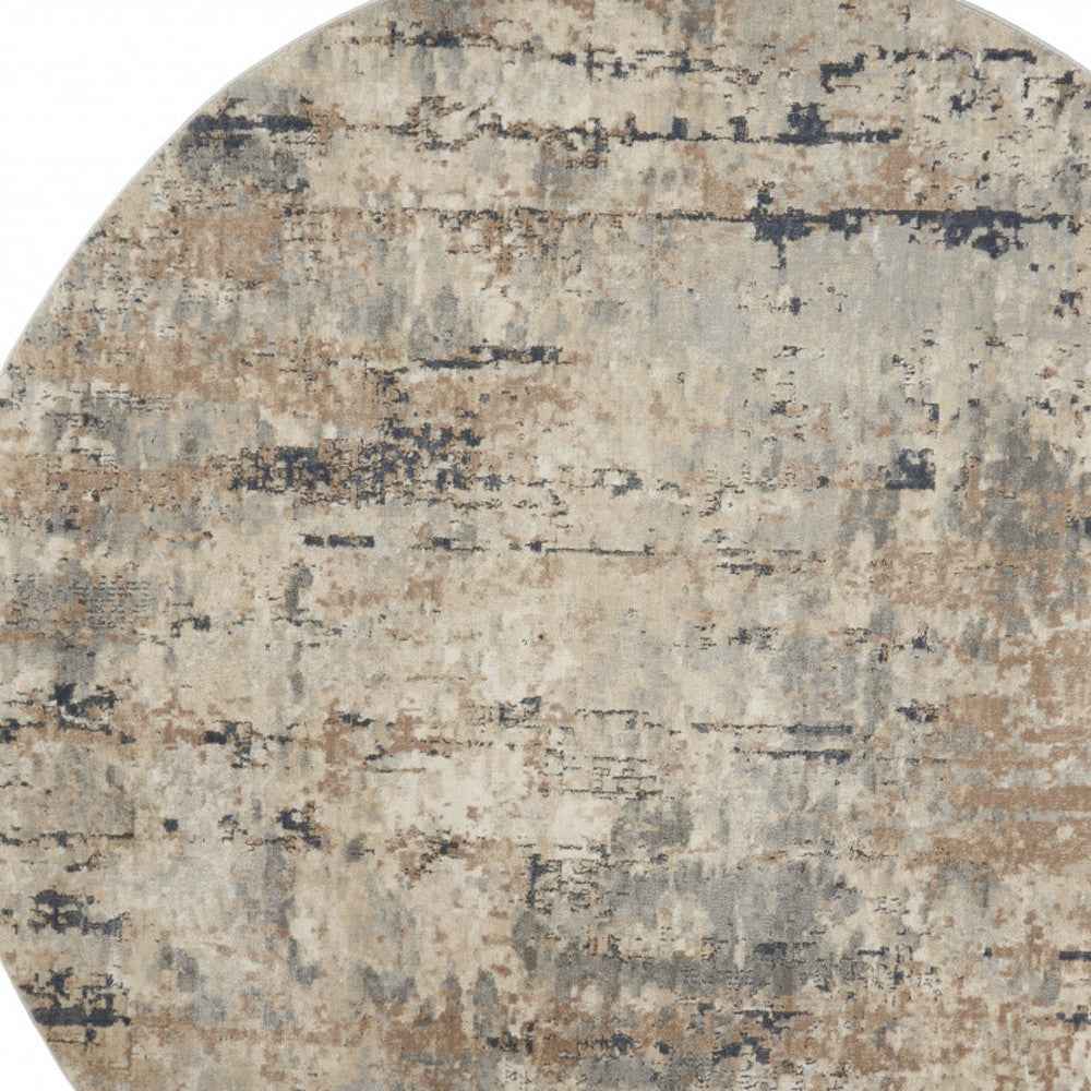 8 X 8' Beige And Grey Round Abstract Power Loom Non Skid Area Rug