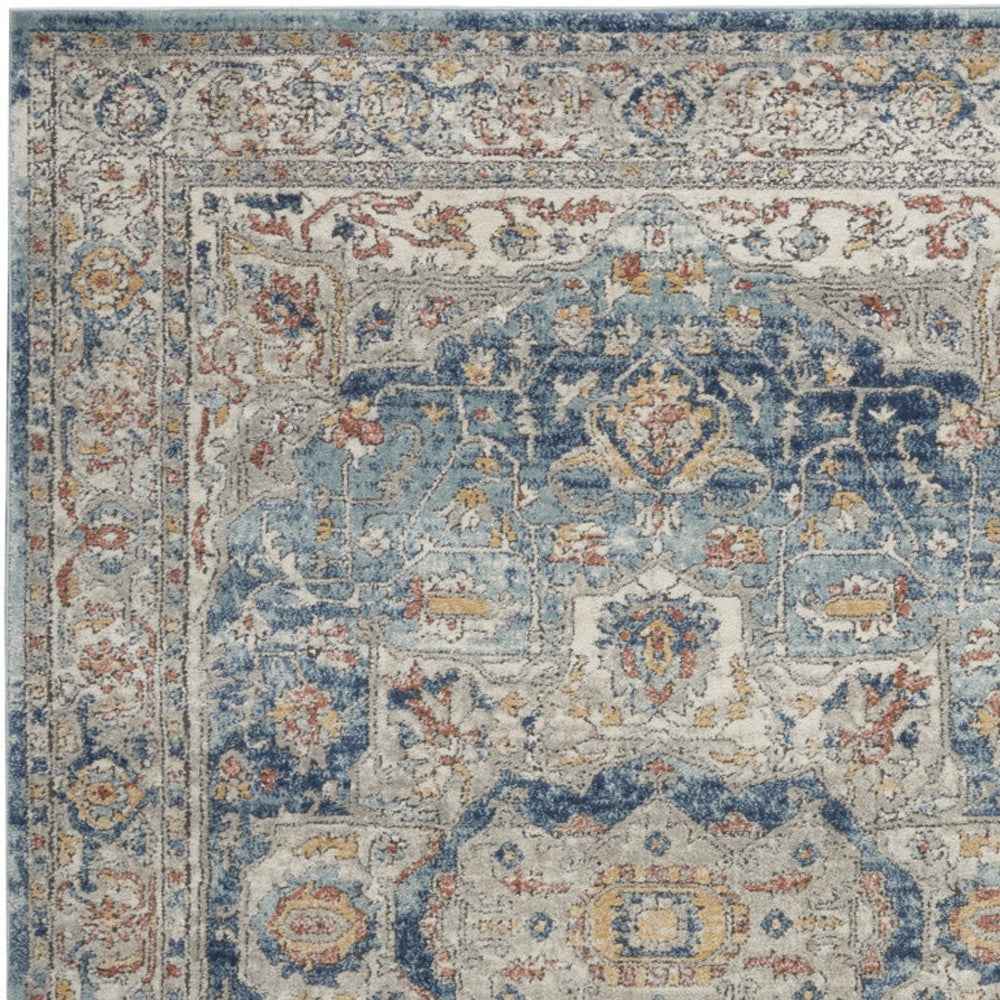 5' X 7' Ivory And Blue Oriental Power Loom Non Skid Area Rug