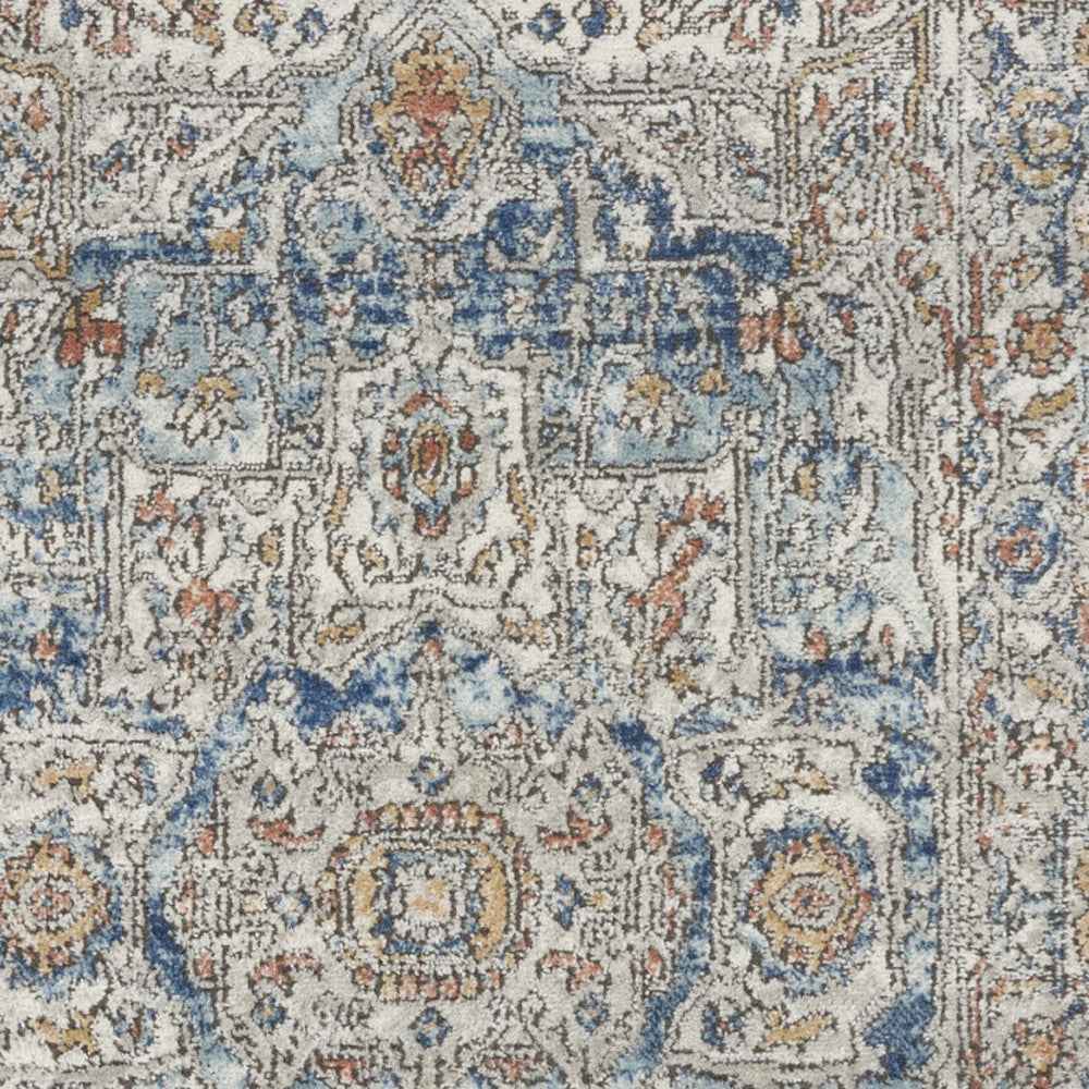 3' X 5' Ivory And Blue Oriental Power Loom Non Skid Area Rug