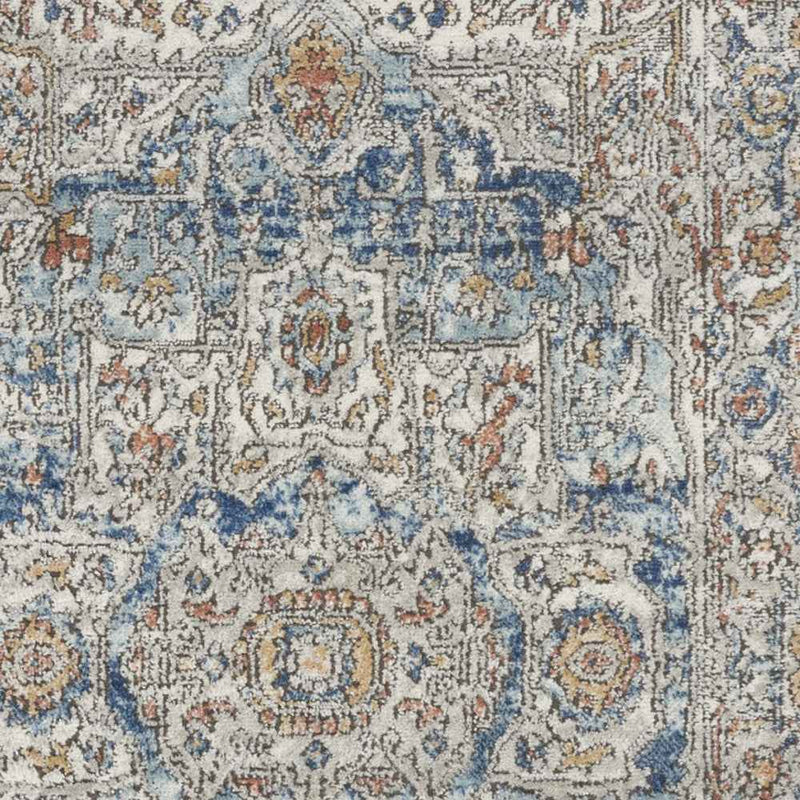 3' X 5' Ivory And Blue Oriental Power Loom Non Skid Area Rug