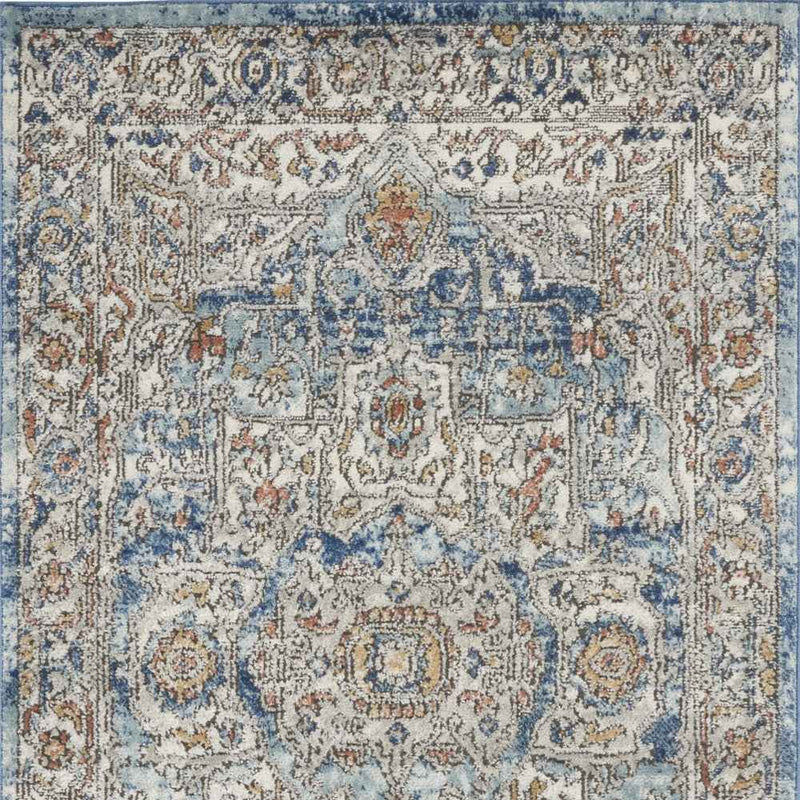 3' X 5' Ivory And Blue Oriental Power Loom Non Skid Area Rug
