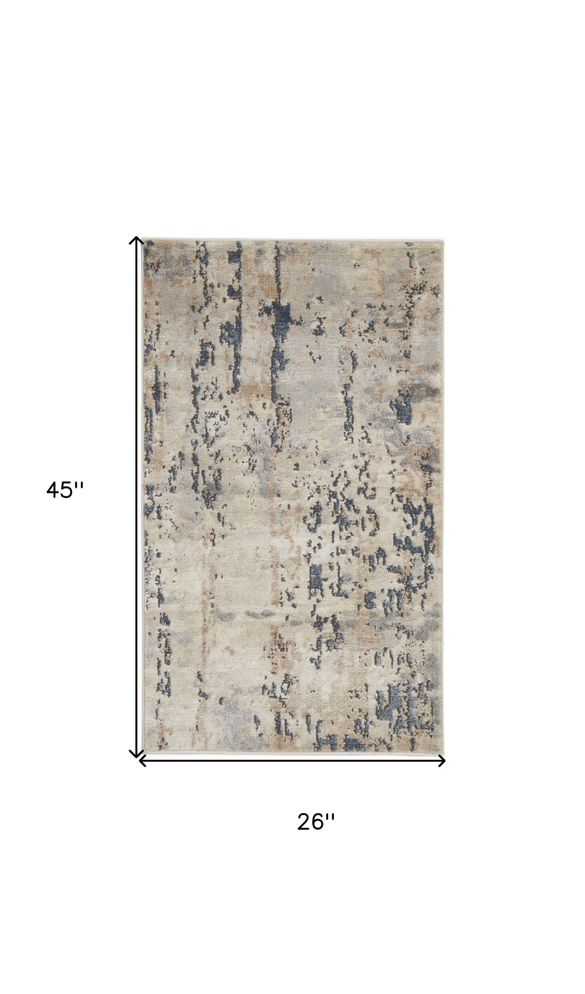 2' X 4' Beige And Grey Abstract Power Loom Non Skid Area Rug