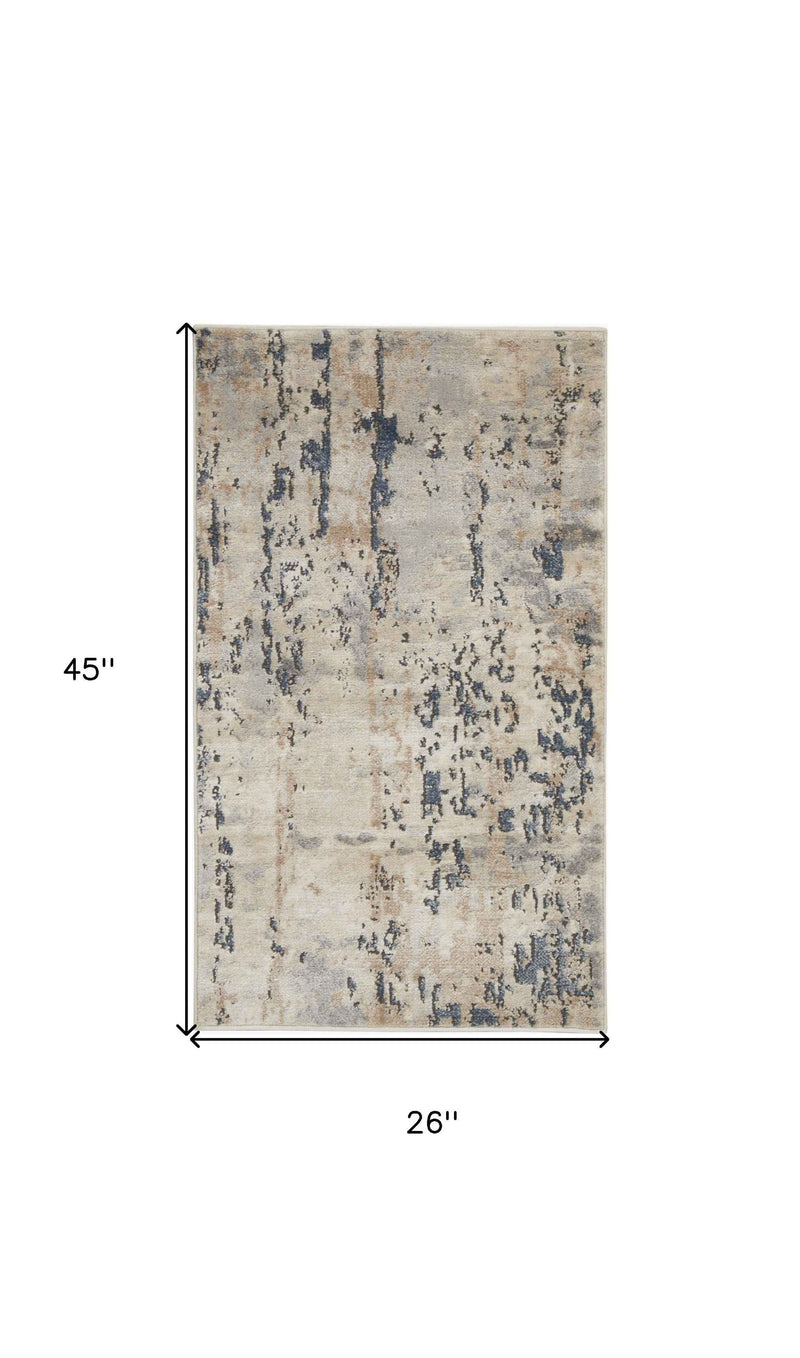 2' X 4' Beige And Grey Abstract Power Loom Non Skid Area Rug