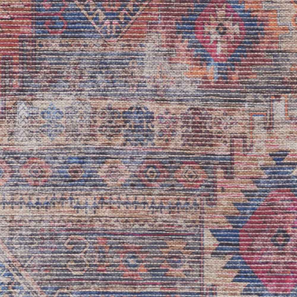 2' X 6' Red And Blue Southwestern Power Loom Distressed Washable Runner Rug