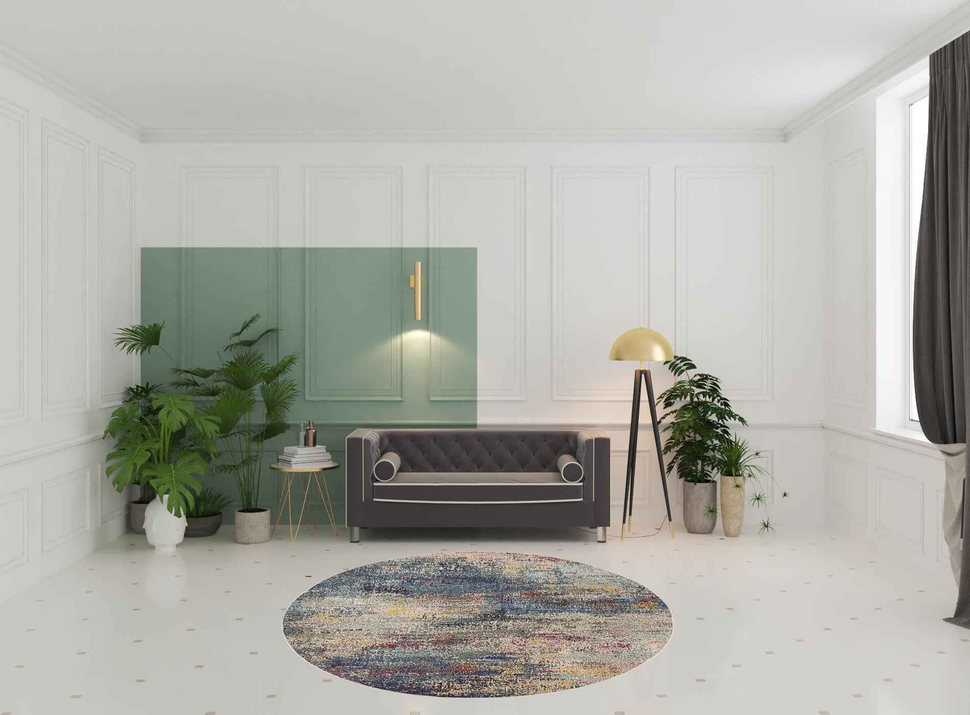 8' X 8' Multicolor Round Abstract Power Loom Non Skid Area Rug