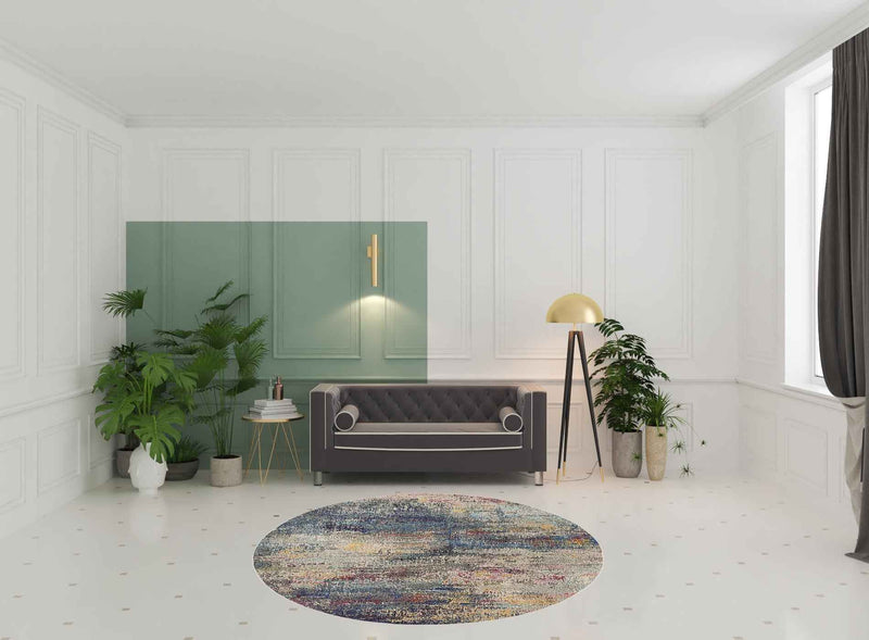 8' X 8' Multicolor Round Abstract Power Loom Non Skid Area Rug