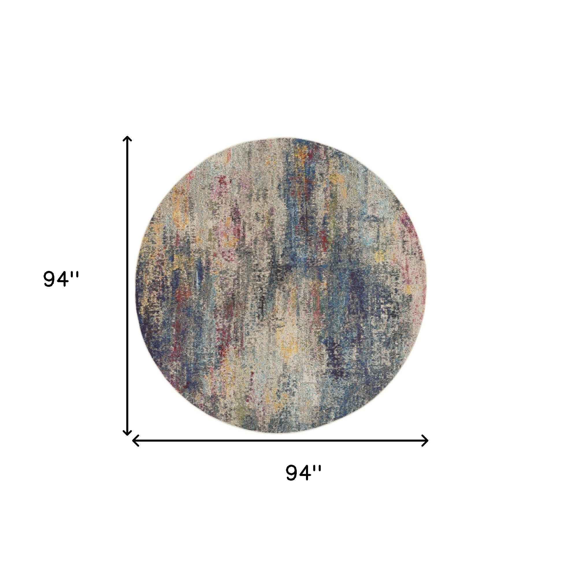 8' X 8' Multicolor Round Abstract Power Loom Non Skid Area Rug