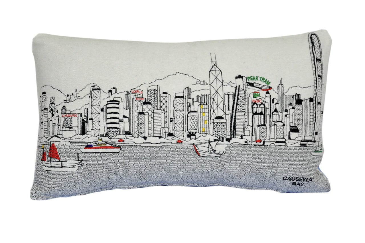 24" White Hong Kong Daylight Skyline Lumbar Decorative Pillow Default Title