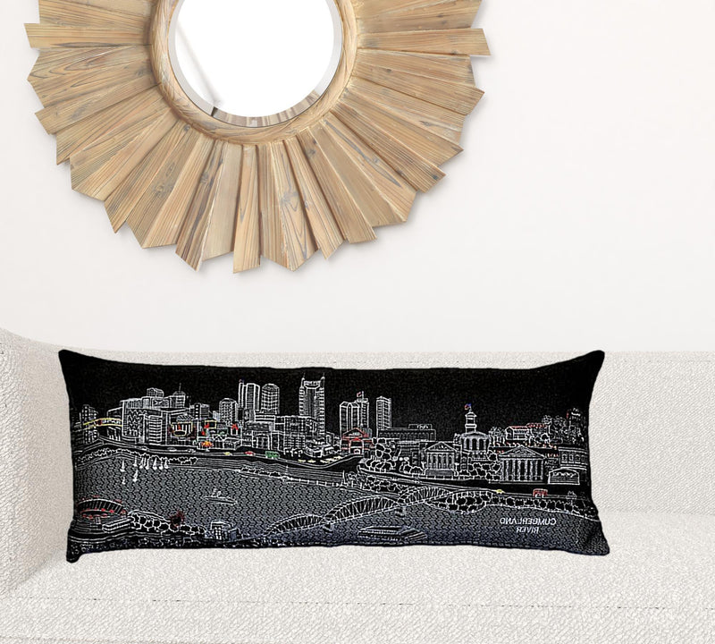 35" Black Nashville Nighttime Skyline Lumbar Decorative Pillow