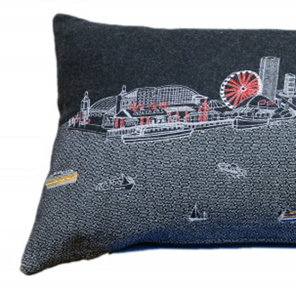 45" Black Chicago Nighttime Skyline Lumbar Decorative Pillow Default Title