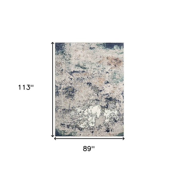 7' X 9' Blue And Gray Abstract Stain Resistant Area Rug