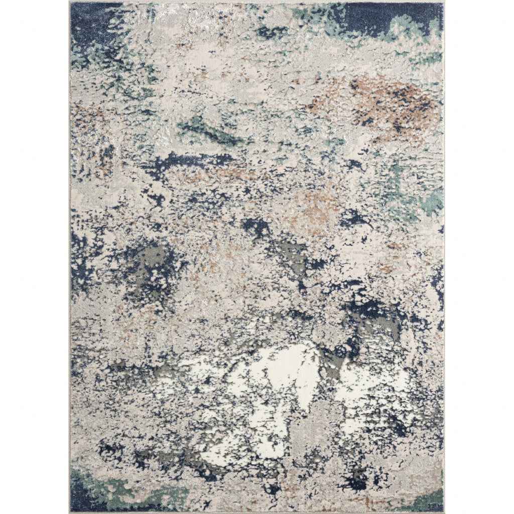 7' X 9' Blue And Gray Abstract Stain Resistant Area Rug