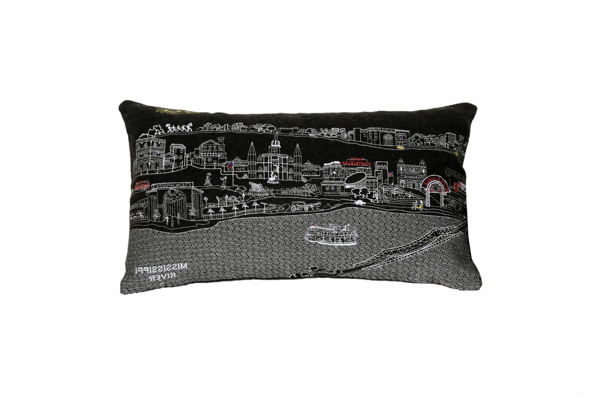 24" Black New Orleans Nighttime Skyline Lumbar Decorative Pillow Default Title