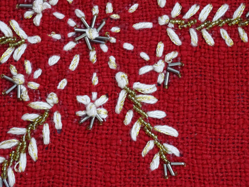 14" X 20" Red Zippered Cotton Blend Christmas Snowflakes Throw Pillow With Embroidery - Home Decor