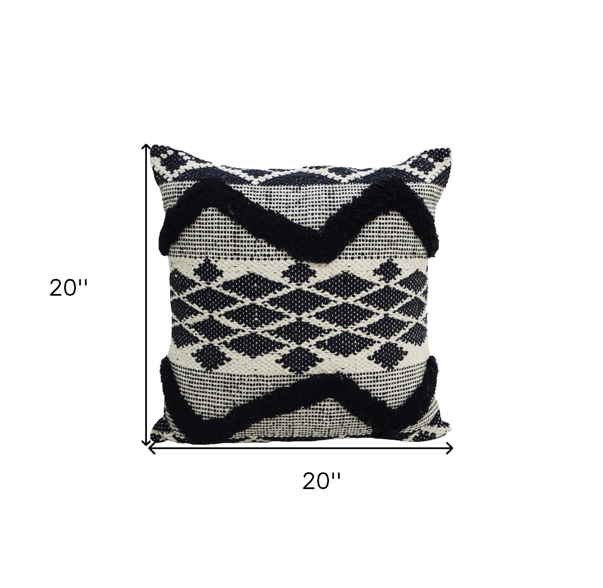 20" X 20" Black and White Chevron Textural Cotton Blend Throw Pillow - Home Decor