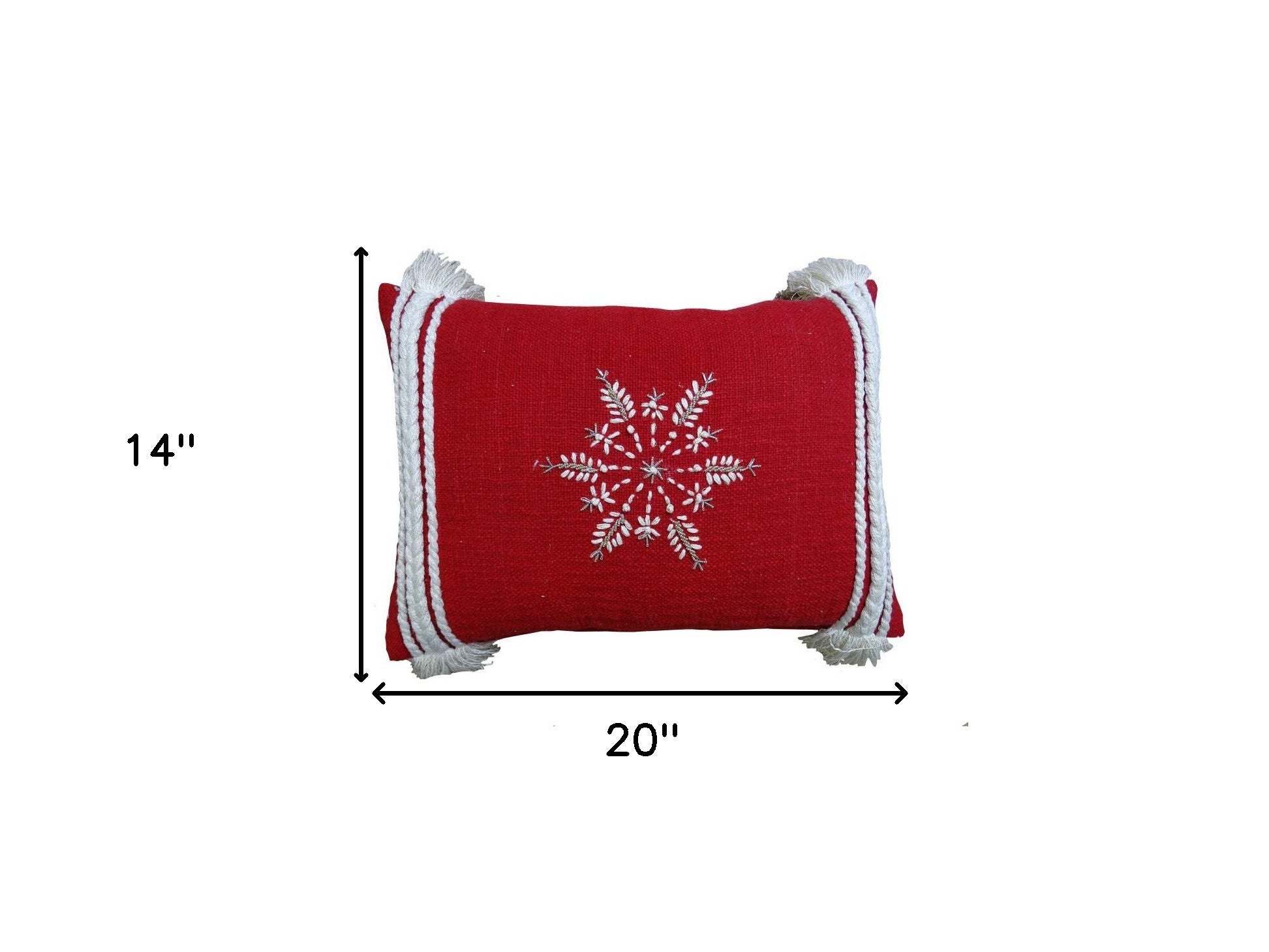 14" X 20" Red Zippered Cotton Blend Christmas Snowflakes Throw Pillow With Embroidery - Home Decor