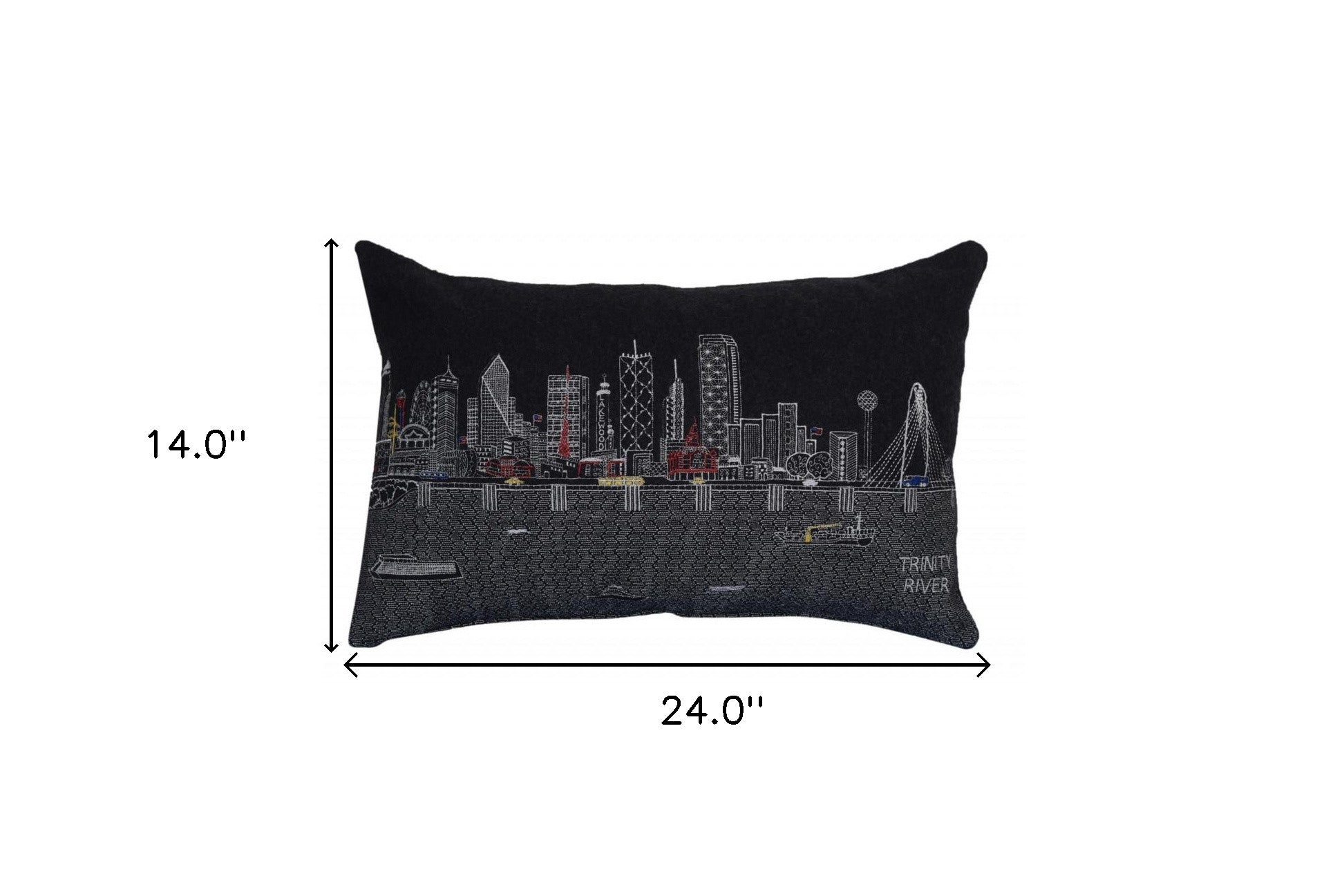 24" Black Dallas Nighttime Skyline Lumbar Decorative Pillow Default Title