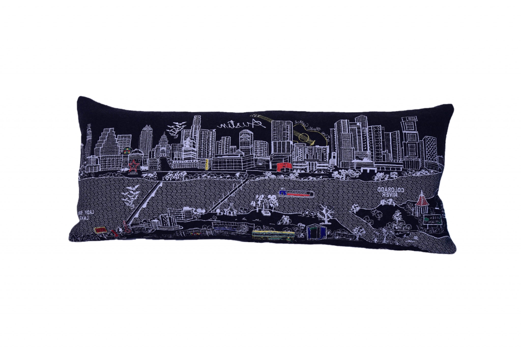 35" Black Austin Nighttime Skyline Lumbar Decorative Pillow Default Title