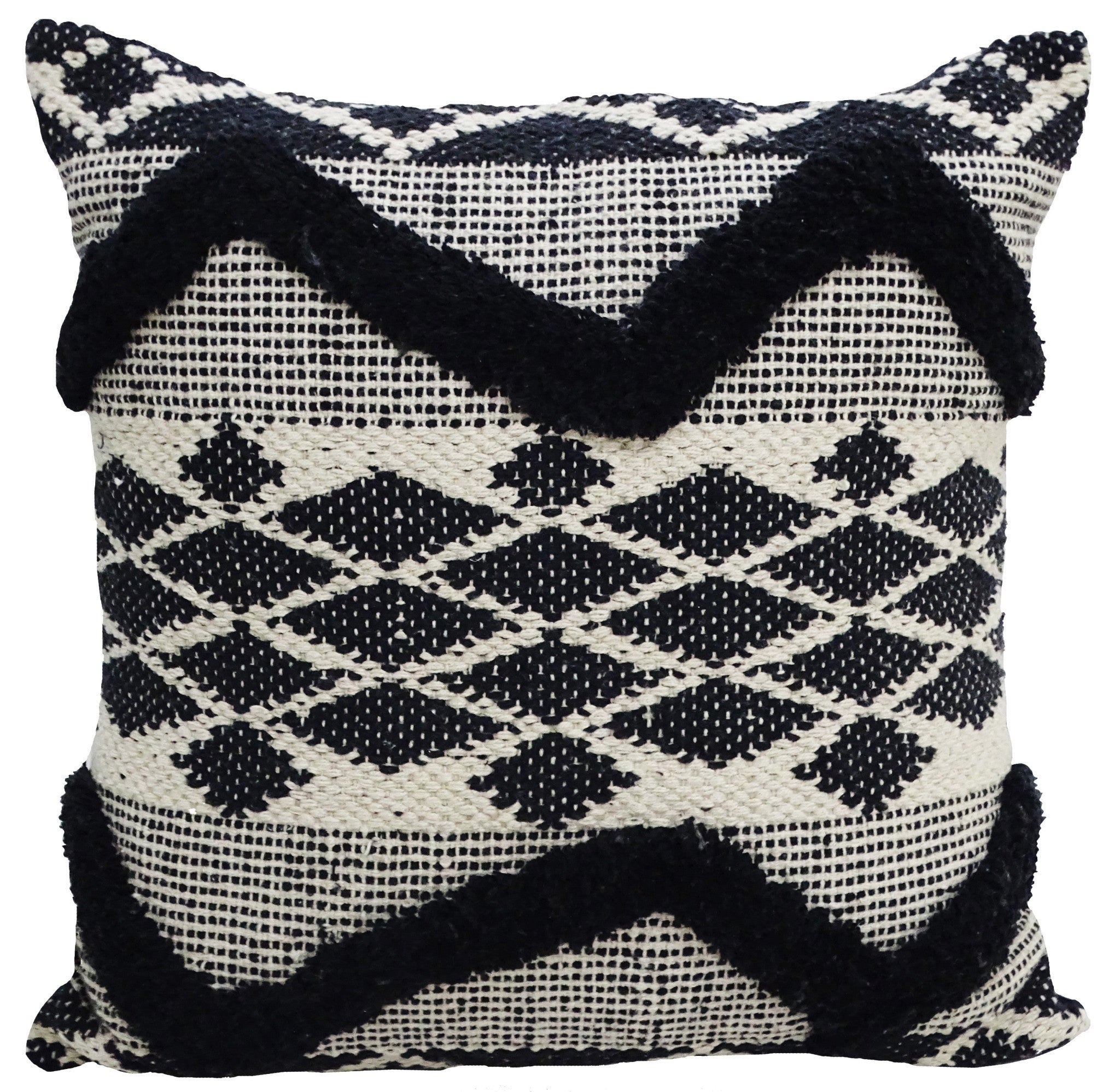 20" X 20" Black and White Chevron Textural Cotton Blend Throw Pillow - Home Decor