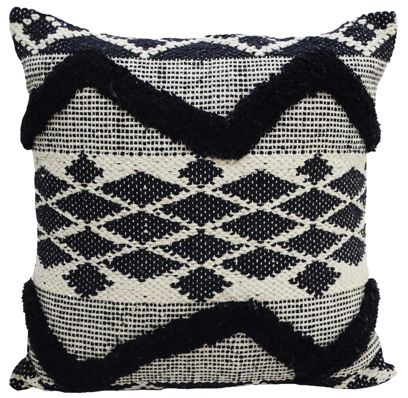20" X 20" Black and White Chevron Textural Cotton Blend Throw Pillow - Home Decor