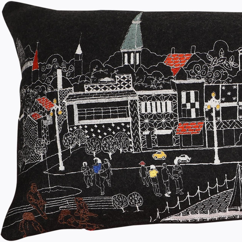 14" X 35" Dark Gray And White Annapolis Nighttime Skyline Lumbar Decorative Pillow - Home & Garden