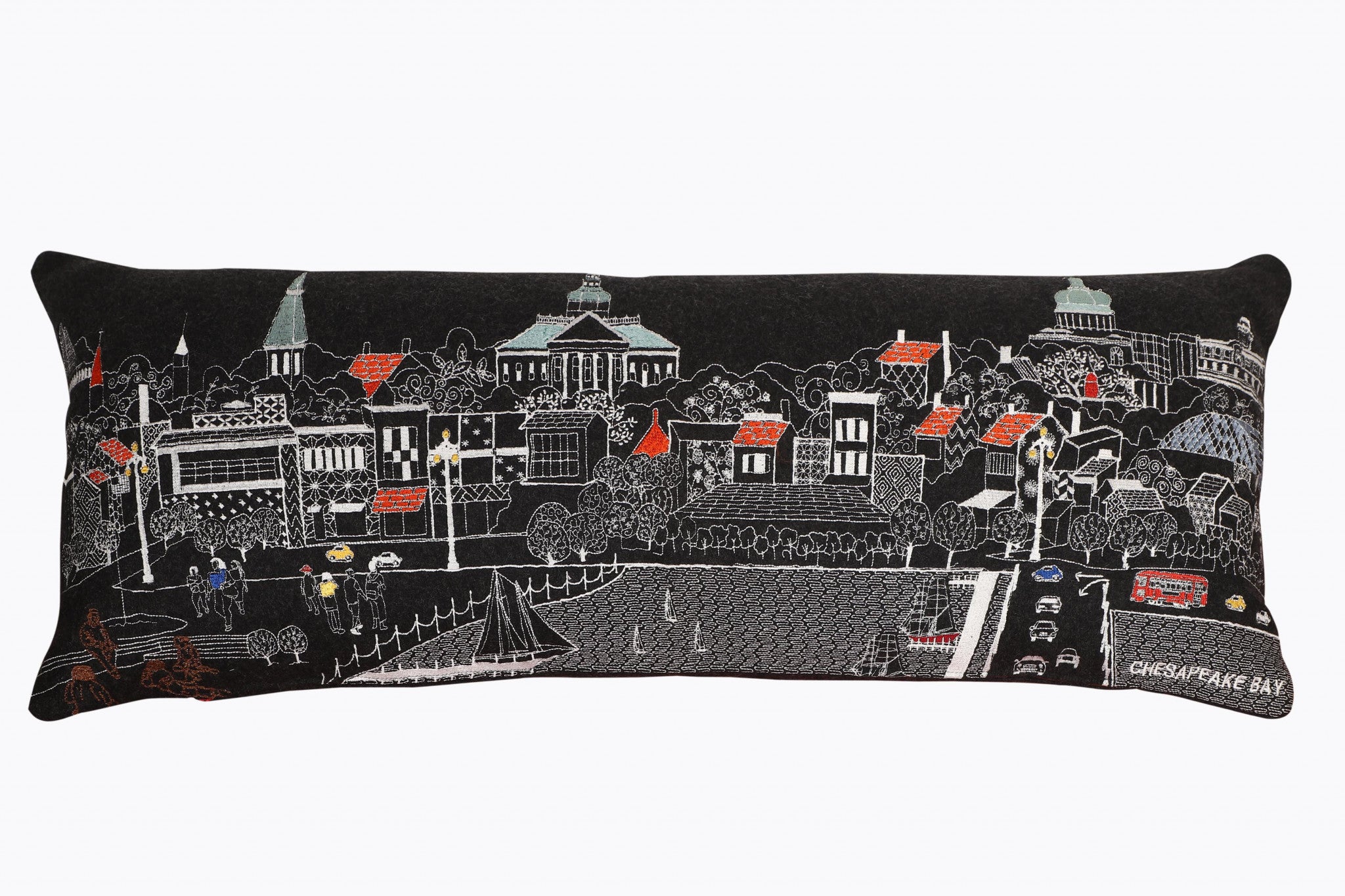 14" X 35" Dark Gray And White Annapolis Nighttime Skyline Lumbar Decorative Pillow - Home & Garden