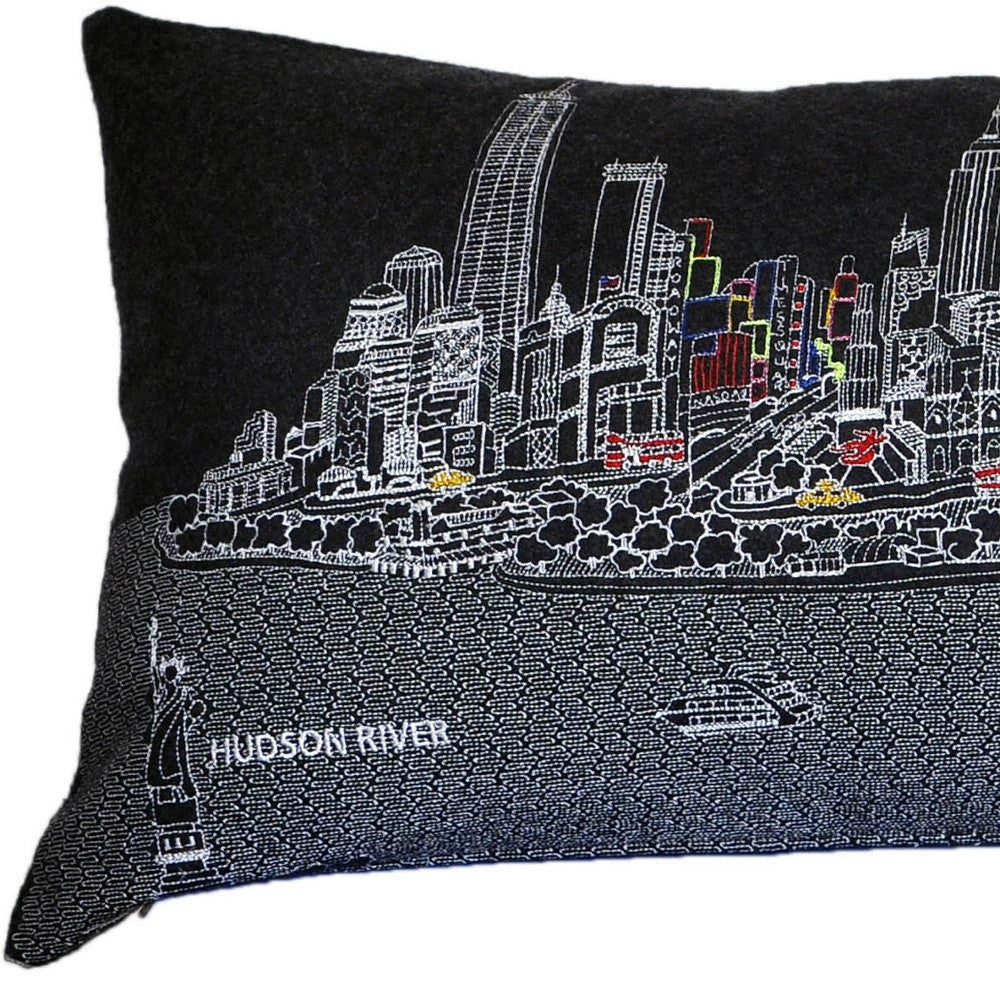 14" X 46" Black Gray and White Wool Zippered Pillow Default Title