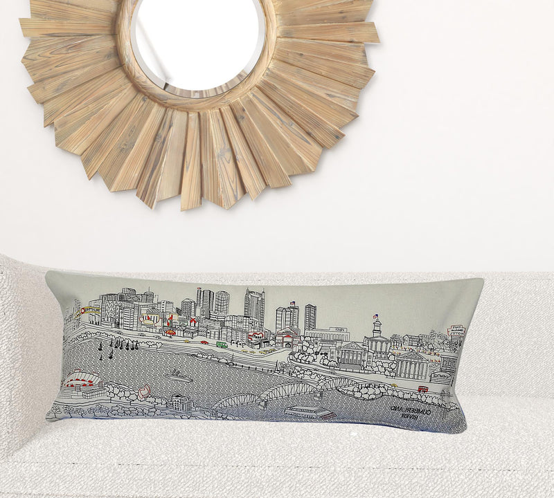 35" White Nashville Daylight Skyline Lumbar Decorative Pillow