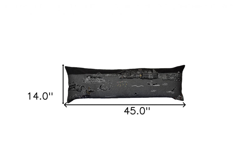 45" Black Hawaii Nighttime Skyline Lumbar Decorative Pillow