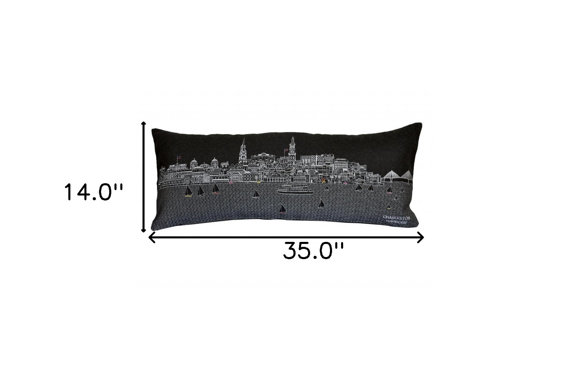 35" Black Charleston Nighttime Skyline Lumbar Decorative Pillow Default Title
