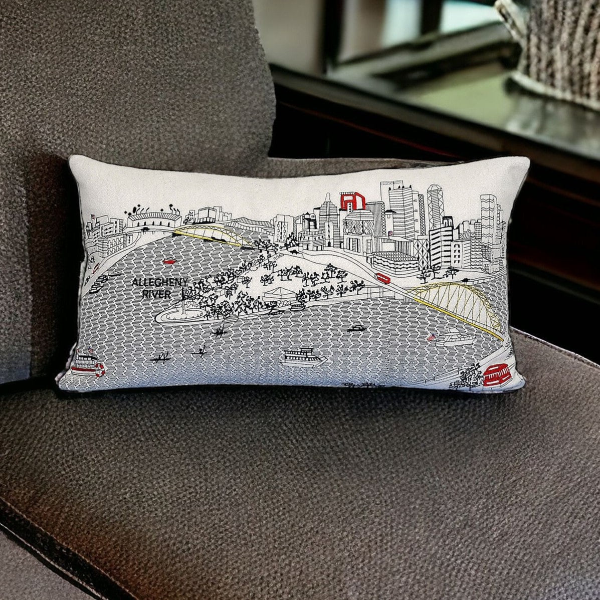24" White Pittsburgh Daylight Skyline Lumbar Decorative Pillow Default Title